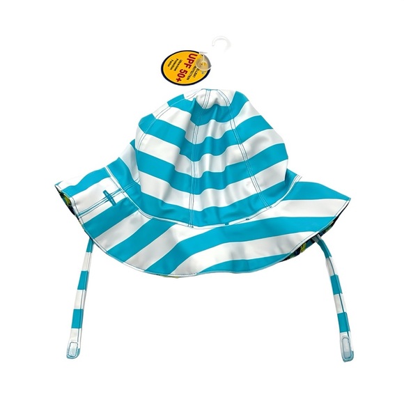 Tucker + Tate Baby Reversible Swim Hat UPF 50+ Strap 0-12M Blue & White Striped - Picture 3 of 6
